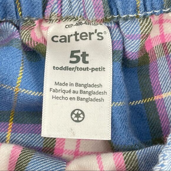 Carter’s Girl’s Pink/Blue Plaid Gold Metallic Plaid Long Sleeve Twill Blouse 5T - Picture 8 of 10